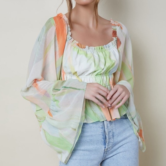 NWT Anthropologie Hutch Ruffle Green Top sz L - Picture 1 of 6